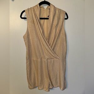 Shimmering Champagne Beige Sleeveless Deep V Romper